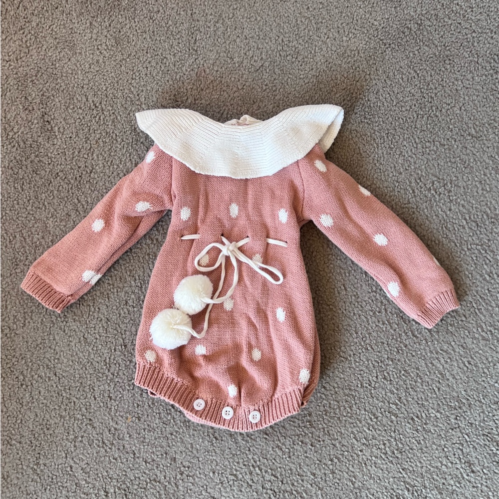 Pink Polka Dot Knitted Sweater Onesie size 0-3M
